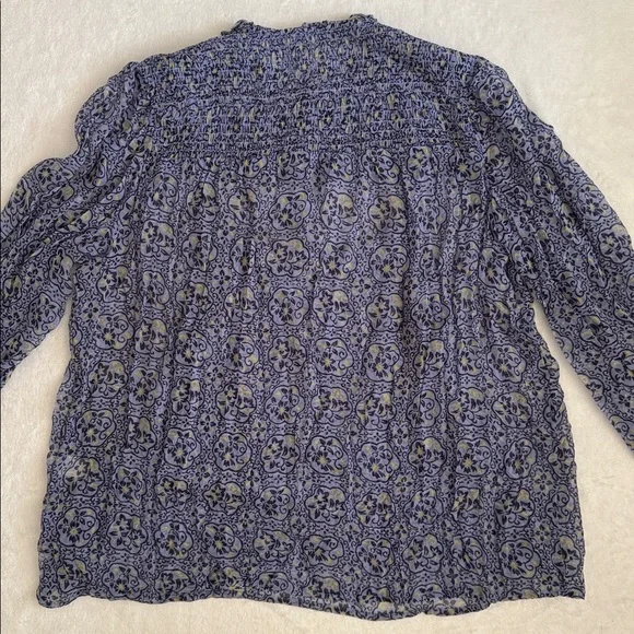 Sundance | Arabesque Smock & Ruffle Popover Cupro Boho Blouse Top Blue Iris (L) - Picture 10 of 16